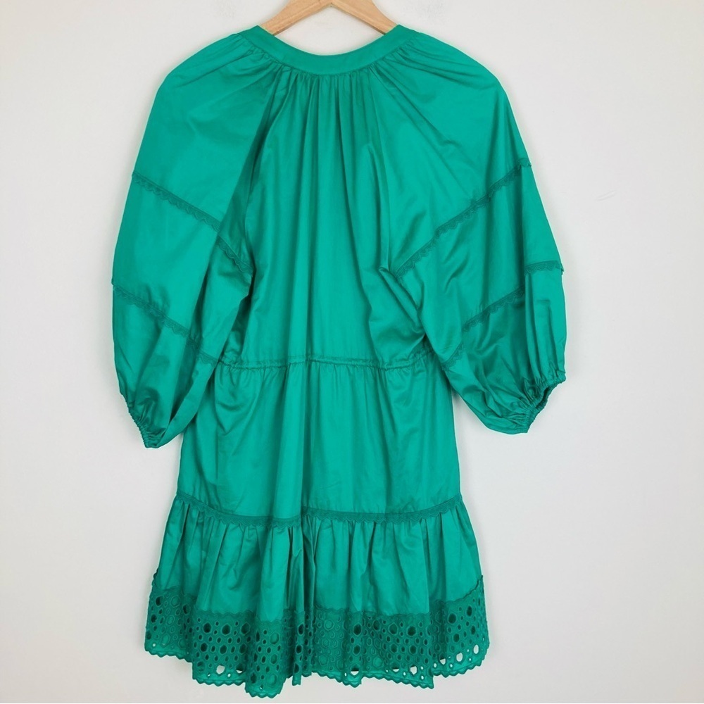 Alexis green “Daksha” mini dress with eyelet trim at hem and balloon sleeves. XS - Picture 7 of 9